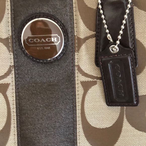 Coach Signature Striped Framed Carryall Satchel - Picture 11 of 13